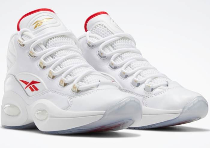 White and red Reebok shoes.